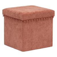 Atmosphera Poef/krukje/hocker Arabic - Opvouwbare opslag box - fluweel Steenrood - D38 x H38 cm   -