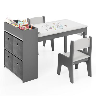 Kindertafel en Stoelenset Tekentafel met 2 Stoelen Papierhouder en Rol 4 Stoffen Bakken Open Planken Activiteitentafel voor de Speelkamer