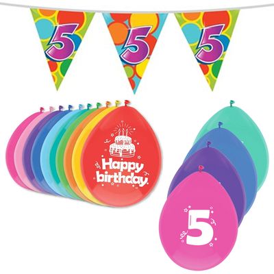 Leeftijd verjaardag thema 5 jaar pakket ballonnen/vlaggetjes