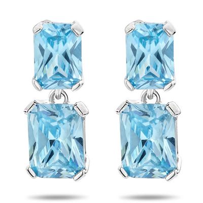 Oorhangers zilver-zirconia zilverkleurig-blauw 6 x 17 mm