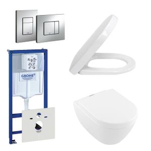 Villeroy & Boch ViFresh Toiletset - inbouwreservoir - diepspoel wandcloset - softclose - bedieningsplaat verticaal/horizontaal - chroom 0720001/0729205/0124060/sw60341/