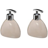 5Five Zeeppompje/dispenser - 2x - Silk - kunststeen - beige - 12.5 cm - 300 ml - Zeeppompjes