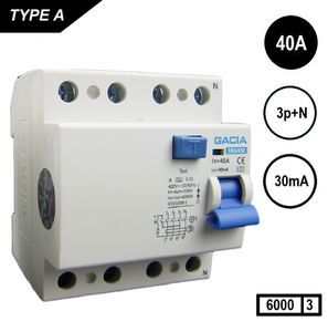 GACIA aardlekschakelaar 4040 4p 40Amp 30mA 6kA nul aan de rechterkant