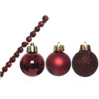 14x stuks kunststof kerstballen donkerrood 3 cm mat/glans/glitter