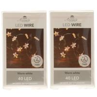 Draadverlichting lichtsnoer - 2x - 40 sterren - lampjes - led - warm wit - 200 cm - lichtdraad