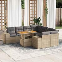 9-delige Loungeset met kussens poly rattan beige