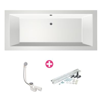 Ligbad Xenz Society | Inbouw | 175x80 cm | Incl.Badafvoer | Met overloop | Acryl | Glans wit