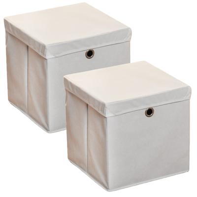 HI Opbergmand - 2x - grijs - 30 x 30 cm - kunststof - met deksel