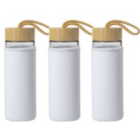 3x Stuks glazen waterfles/drinkfles met witte softshell bescherm hoes 530 ml