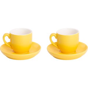 Palmer Koffiekop en schotel Colors Mat 14 cl 12 cm Geel Porselein 2 stuks