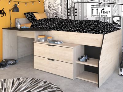 Gecombineerd bed MICKEY 90x200 cm jackson eik/zwart