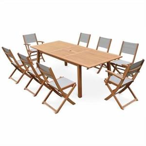 sweeek - Uitschuifbare houten tuintafel, 8 stoelen