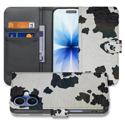 Koeienvlekken iPhone 17 | Book Case Met Pasjeshouder En Volledige Bescherming In Kunstleer Zwart Wit