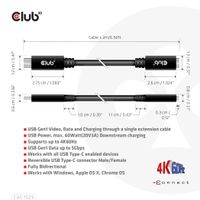 CLUB3D USB Gen1 Type-C Extensie kabel 5Gbps 60W(20V/3A) 4K60Hz M/F 1m/3.28ft - thumbnail