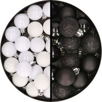 34x stuks kunststof kerstballen wit en zwart 3 cm - thumbnail