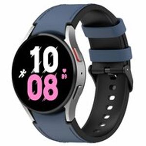 leer + siliconen bandje - Maat: small - Donkerblauw - Samsung Galaxy Watch 5 (Pro) - 40mm / 44mm / 45mm