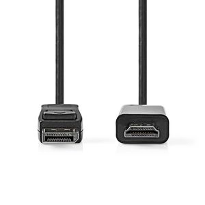 Nedis DisplayPort-Kabel | DisplayPort Male | HDMI Connector | 1080p | Vernikkeld | 3.00 m | Rond | PVC | Zwart | Label - CCGL37100BK30
