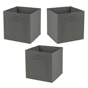 Opbergmand/kastmand Square Box - 3x - karton/kunststof - 29 liter - donker grijs - 31 x 31 x 31 cm