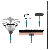 VONROC Tuingereedschap set 4-1, V-Fix systeem bladhark, bezem, schoffel en cultivator