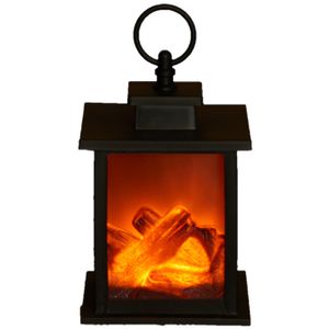 Sfeerhaard/open haard lantaarn zwart met led verlichting L12 x B12 x H18,5 cm