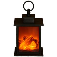 Sfeerhaard/open haard lantaarn zwart met led verlichting L12 x B12 x H18,5 cm - thumbnail