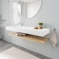 Mondiaz Alan badmeubel 150 cm planchet washed oak vrijhangend wastafel links 1 kraangat wit