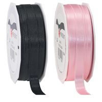 2x rollen satijn sierlint/cadeaulint - zwart en roze - 1 cm x 25m p/rol