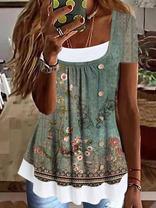 Floral Crew Neck Casual Shirt