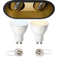 Philips Hue LED Spot Set GU10 - Ovaal Dubbel - Mat Zwart/Goud - Dimbaar