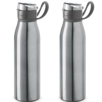 4x Stuks aluminium waterfles/drinkfles zilver met klepdop en handvat 650 ml