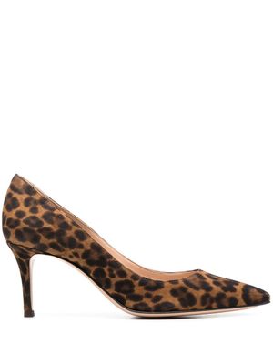 Gianvito Rossi escarpins pointues 80 mm à imprimé léopard - Marron