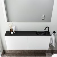 Zaro Polly toiletmeubel 120cm mat wit met zwarte wastafel met kraangat rechts - thumbnail
