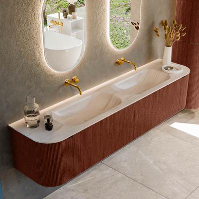 Badmeubel Mondiaz Kurve-Dlux | 200 cm | Meubelkleur Ruby | Wastafelkleur Meli | Solid surface | Wasbak beide zijden spoelbak | Zonder kraangat(en)
