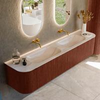 Badmeubel Mondiaz Kurve-Dlux | 200 cm | Meubelkleur Ruby | Wastafelkleur Meli | Solid surface | Wasbak beide zijden spoelbak | Zonder kraangat(en)