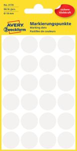 Avery Gekleurde Markeringspunten, wit, Ø 18,0 mm, permanent klevend