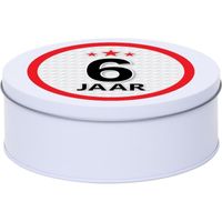 Cadeau/kado wit rond blik 6 jaar 18 cm   - - thumbnail