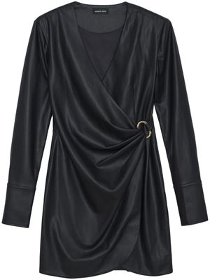 ANINE BING robe en cuir artificiel croisée à coupe courte - Noir