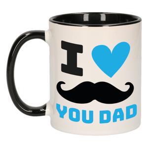 Cadeau koffie/thee mok voor papa - zwart/blauw - liefde - keramiek - 300 ml - Vaderdag