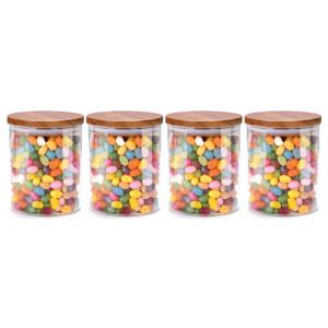 Voorraadpot/bewaarpot Foodking - 4x - borosilicaat glas - 600 ml - glas/hout - D9.5 x H11 cm