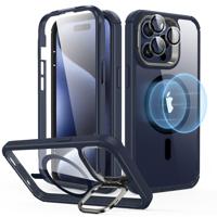 iPhone 15 Pro Armor Tough Case with Stash Stand (HaloLock) Clear Dark Blue