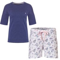 By Louise By Louise Dames Korte Pyjama Set Shortama + Top Blauw - thumbnail