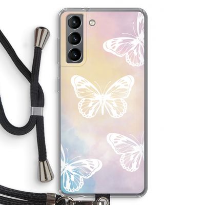 White butterfly: Samsung Galaxy S21 Transparant Hoesje met koord