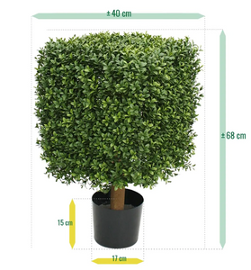 DesignPlants: Buxus Vierkant Kunstplant 40cm UV Bestendig - Groen