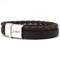 JOSH 09110-BRA-S-BR Armband leder bruin-zilverkleurig 16 mm