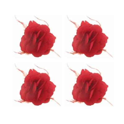 Decoratie of Hawaii/Spaanse haarbloem met veren - Set van 4x stuks - rood - 10 x 10 cm