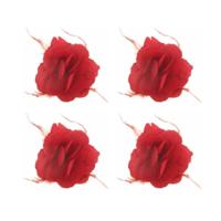Decoratie of Hawaii/Spaanse haarbloem met veren - Set van 4x stuks - rood - 10 x 10 cm