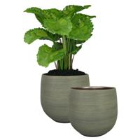 Ter Steege Steege Plantenpot - keramiek - donkergroen - stripes - D2xH32 cm
