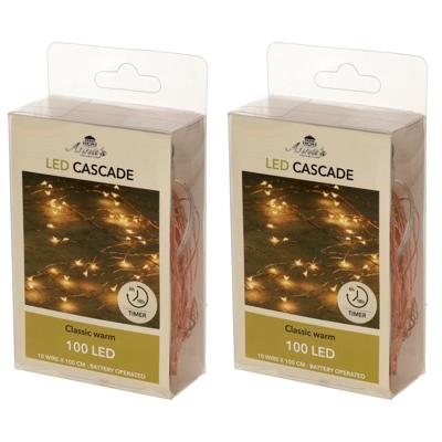 Anna's Collection Kerstverlichting - 2x - daadverlichting - warm wit - 100 lampjes - op batterijen