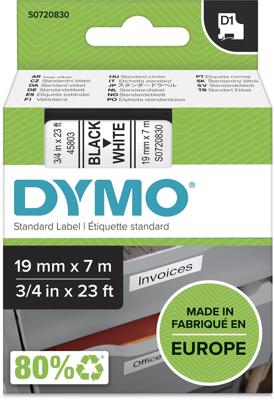 Dymo D1 tape 19 mm, zwart op wit