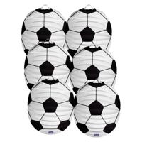 Voetbal thema lampion - 6x - rond - 22 cm - wit/zwart - versiering - sport - papier